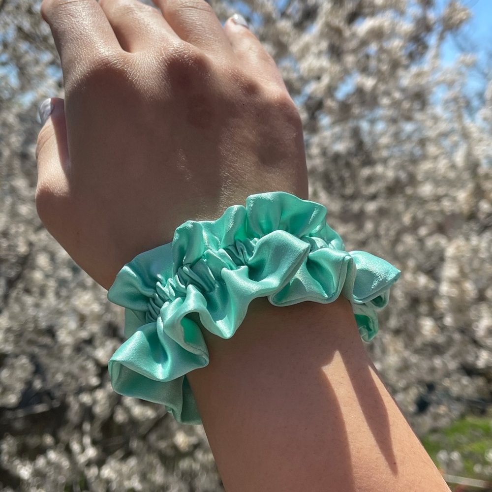 100% Frilly Ariel Blue Silk Scrunchie